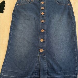 Denim Button-Front Midi Skirt